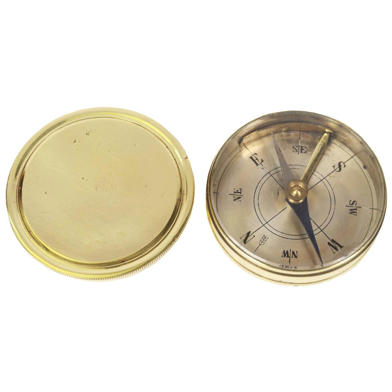 Antique vintage brass 1.5" pocket compass with brass chain collectible gift 
