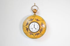 French Pocket-Watch Shaped Wall Hanging Tôle Clock with Floral Décor, circa 1800