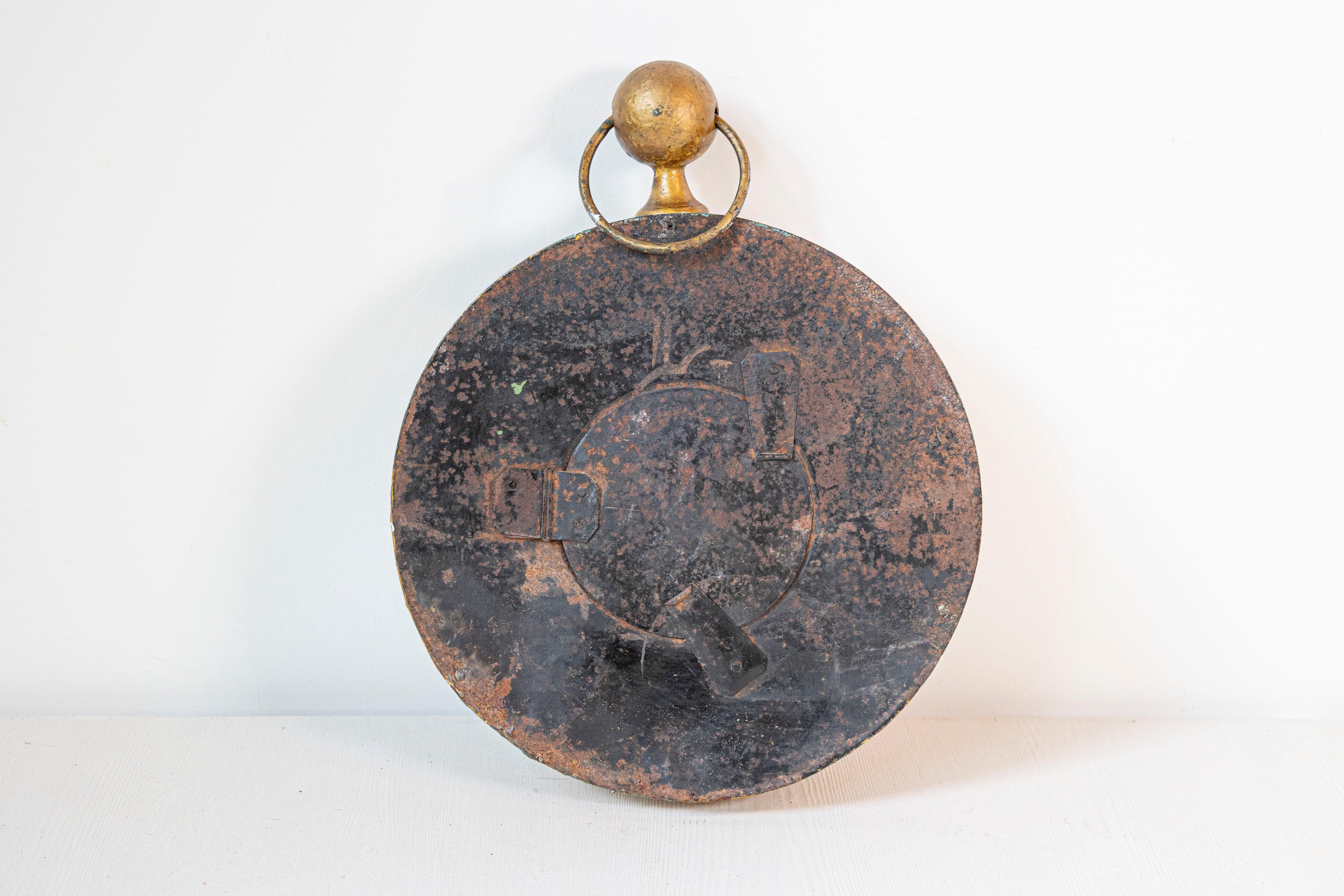 French Pocket-Watch Shaped Wall Hanging Tôle Clock with Floral Décor, circa 1800 4