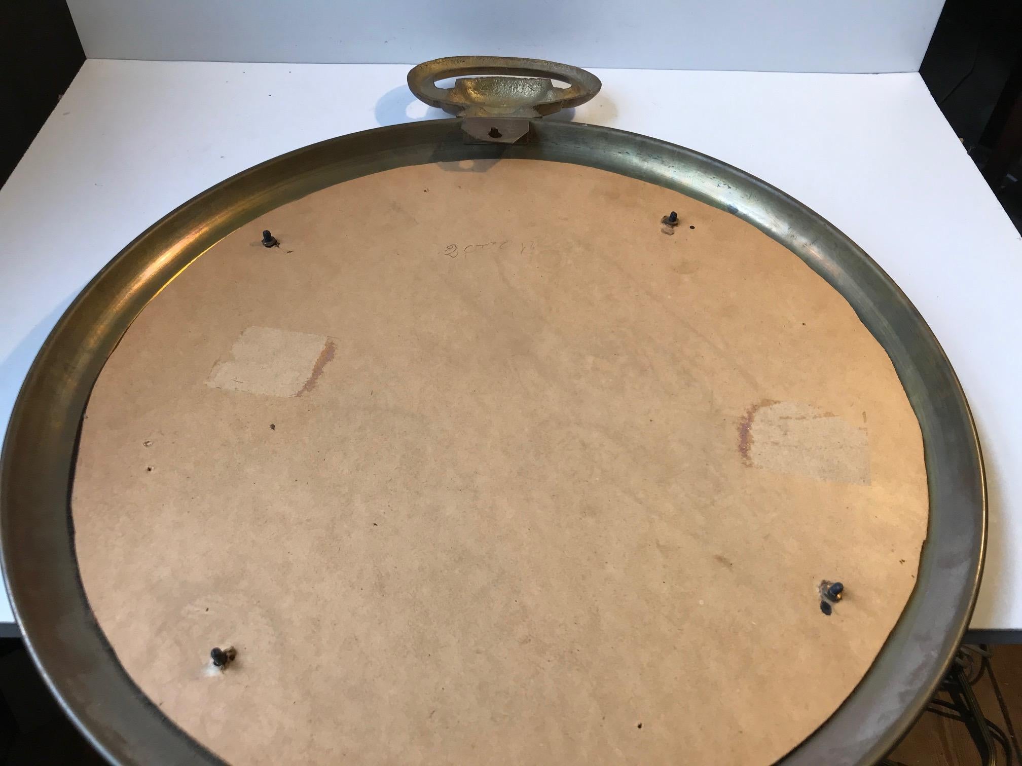 French Pocket Watch Wall Mirror in Brass, 1950s In Good Condition In Esbjerg, DK