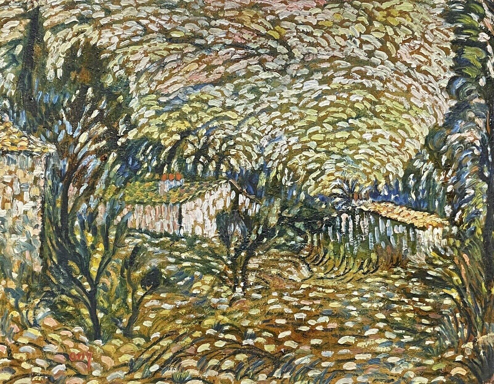 French Pointillist Abstract Painting – Großes französisches, signiertes Ölgemälde, Provence- Ansicht, Pointillist/Post-Impressionist