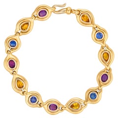 Französisches Poiray vintage mehrfarbiges Saphirarmband aus 18k Gelbgold