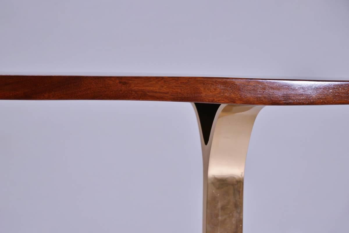 Minimalist French-Polish Console in Antique Hardwood, Bronze Base by P. Tendercool in Stock For Sale