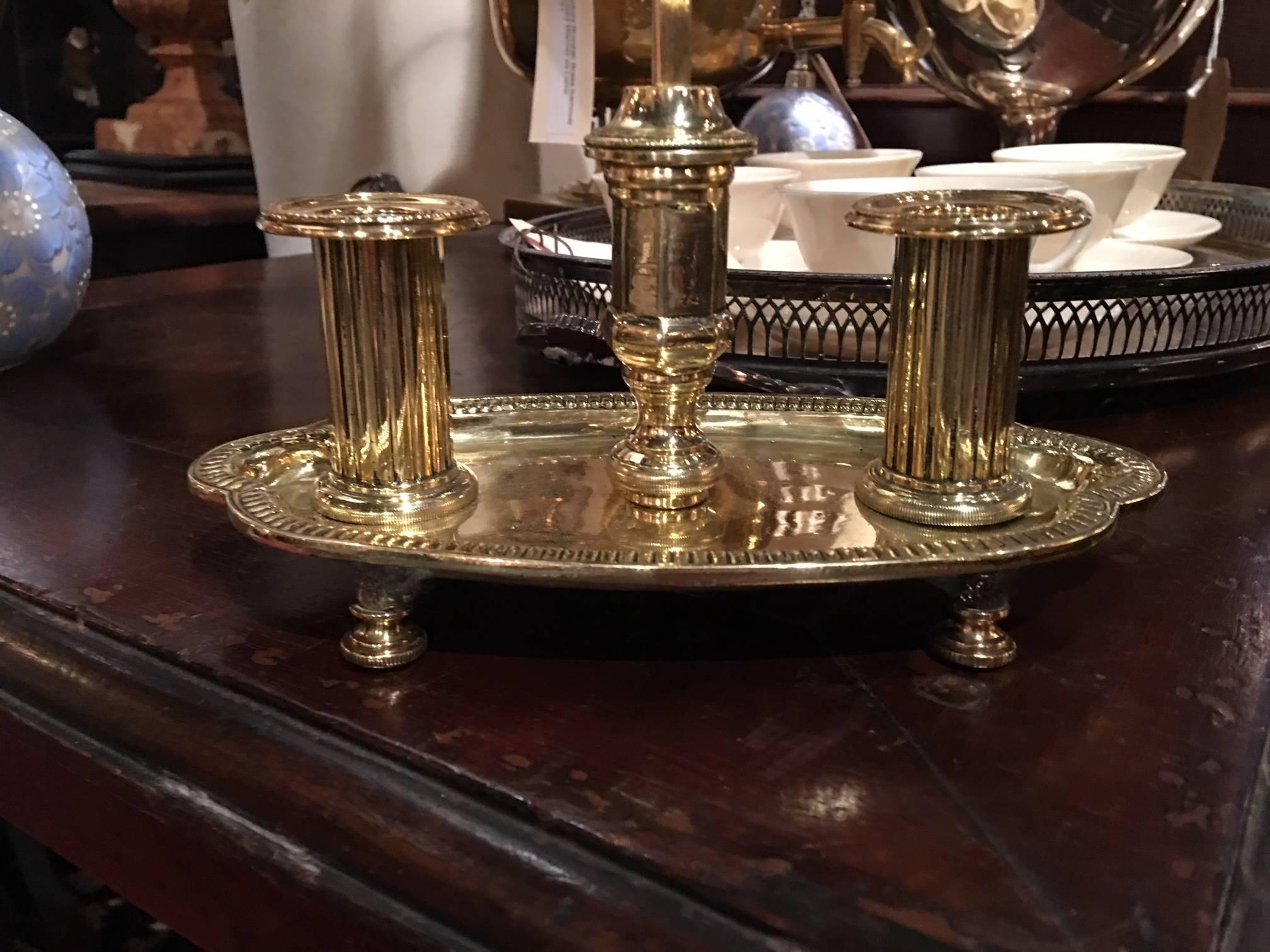 French Polished Brass Bouillotte Lamp with Metal Shade, 19th Century In Good Condition For Sale In Savannah, GA