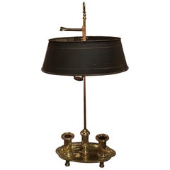 French Polished Brass Bouillotte Lamp with Metal Shade, 19th Century
