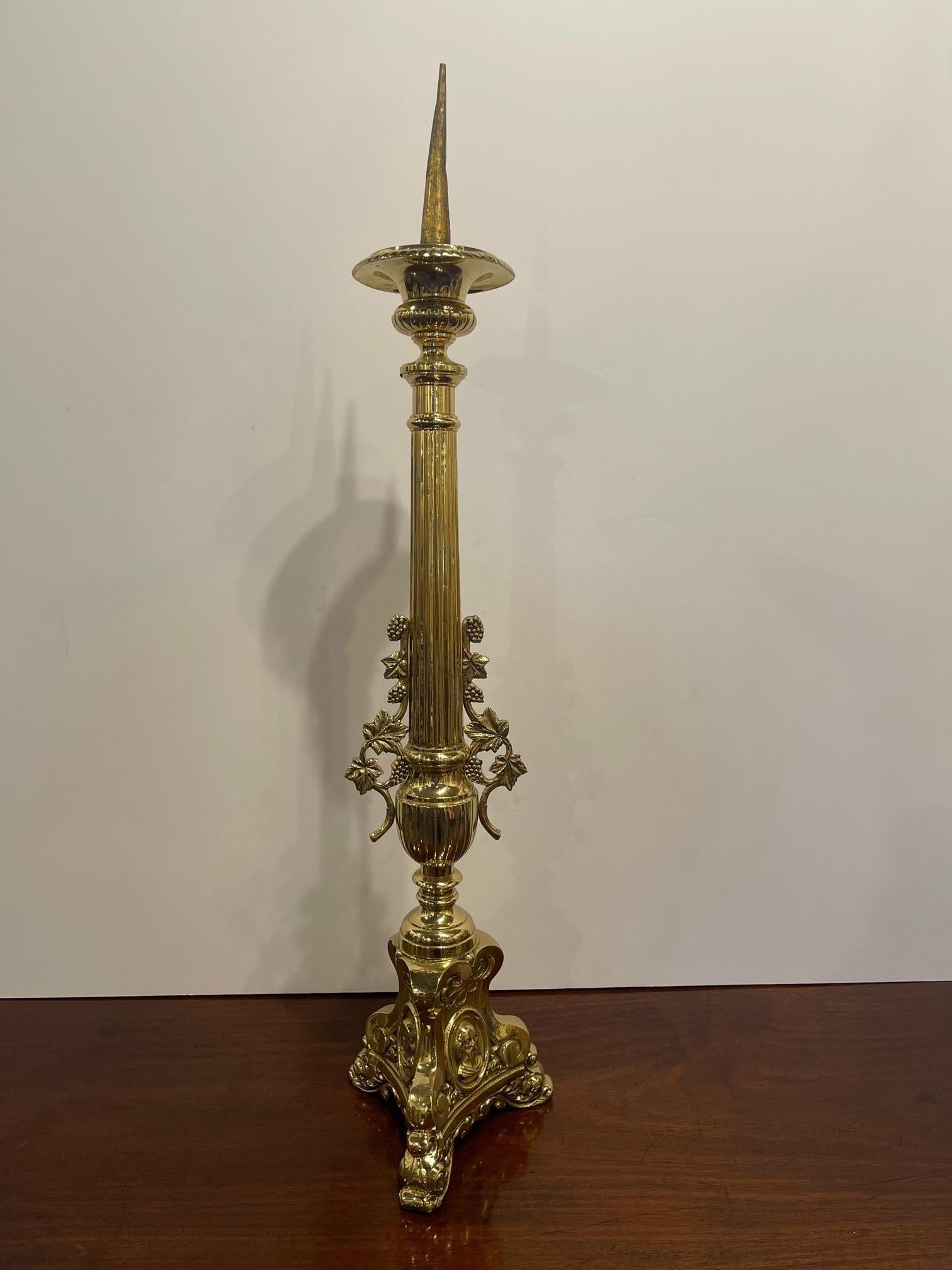 French polished brass decorative Pricket or candlestick, 19th century.