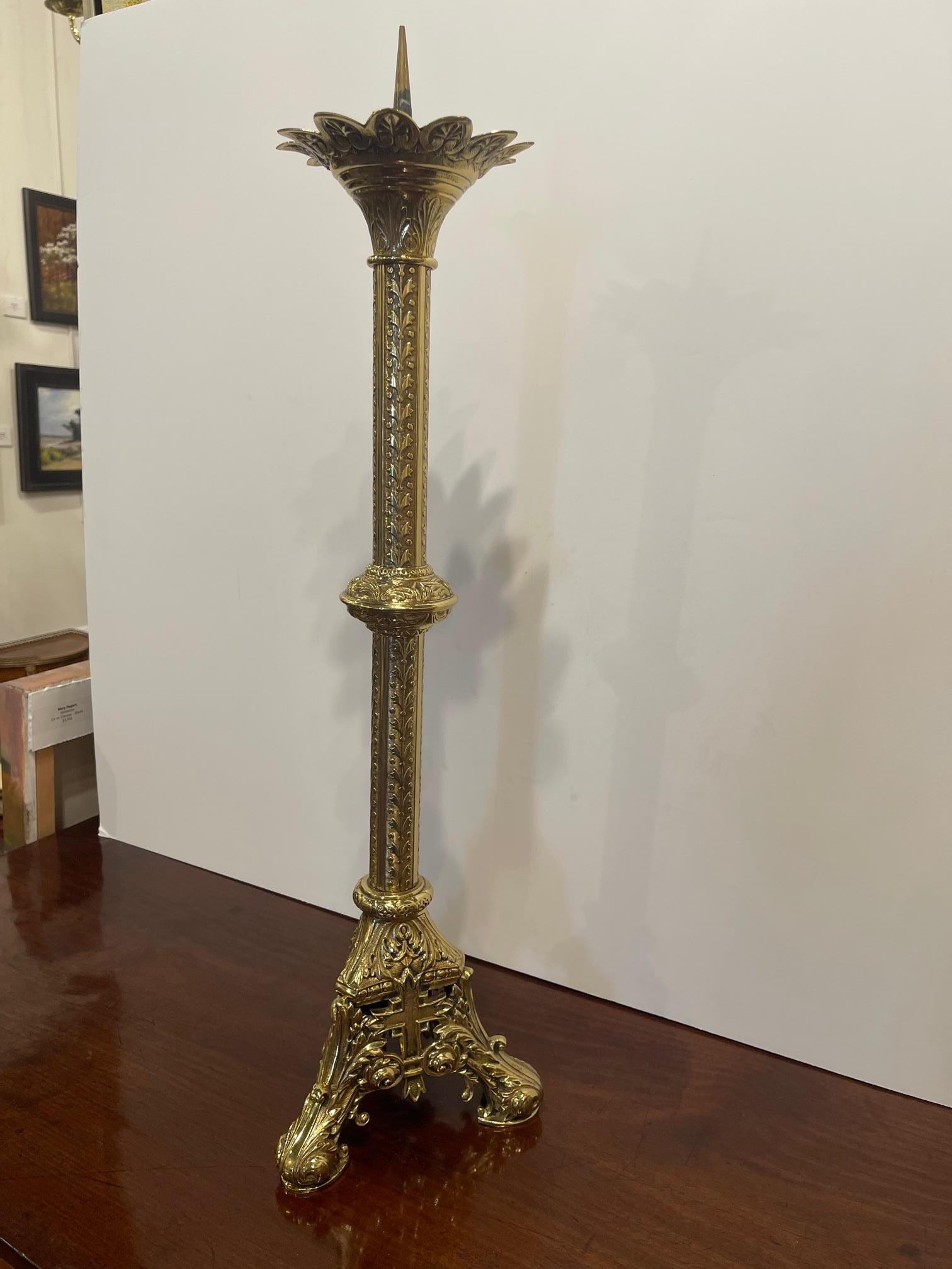 French Polished Brass Decorative Pricket or Candlestick, 19th Century In Good Condition For Sale In Savannah, GA