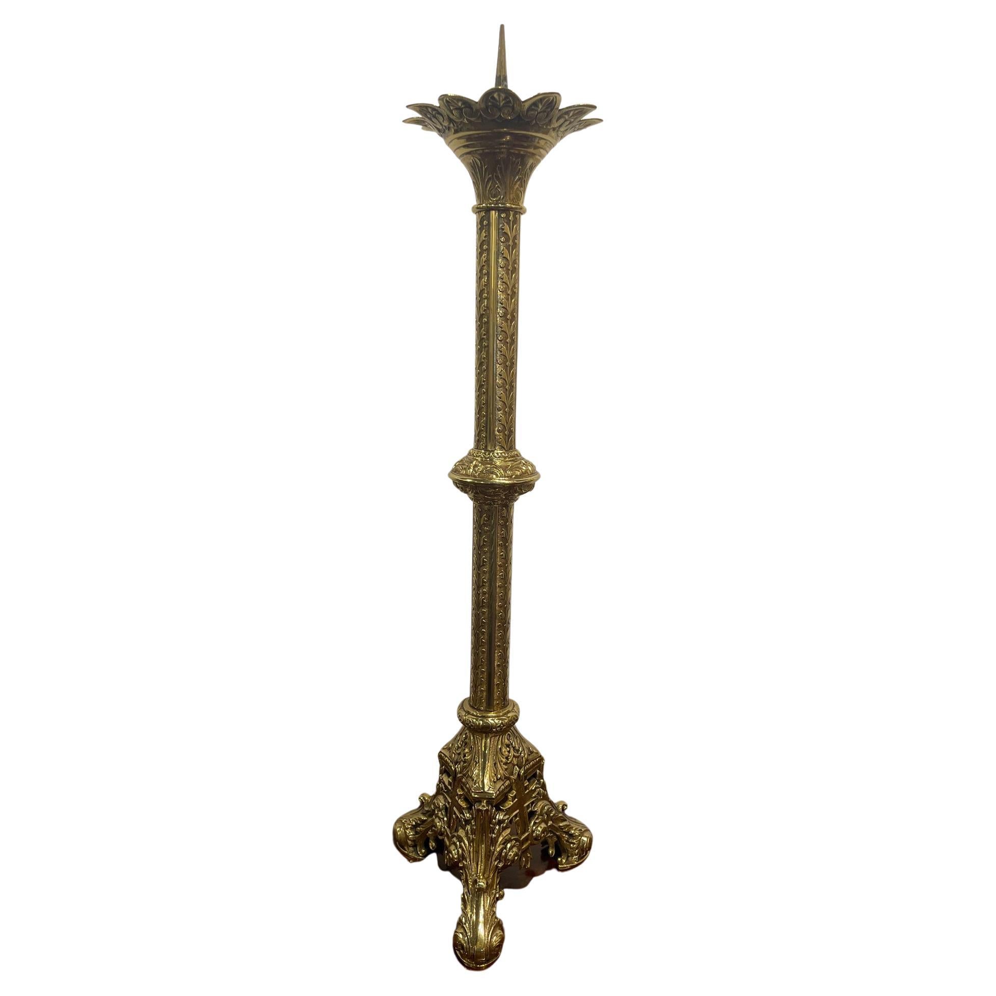 French Polished Brass Decorative Pricket or Candlestick, 19th