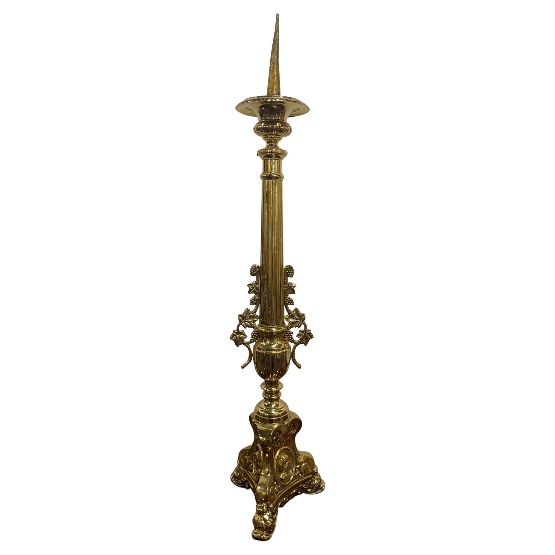 French Polished Brass Decorative Pricket or Candlestick, 19th Century