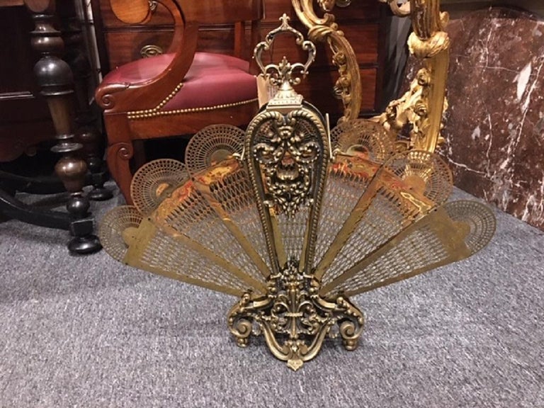 French Polished Brass Fan Fire Screen, 19th Century at 1stDibs