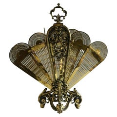 Antique French Polished Brass Fan Fire Screen, 19th Century