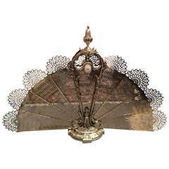 French Polished Brass Fan Fireplace Screen with a Mother-of-Pearl, 19th Century