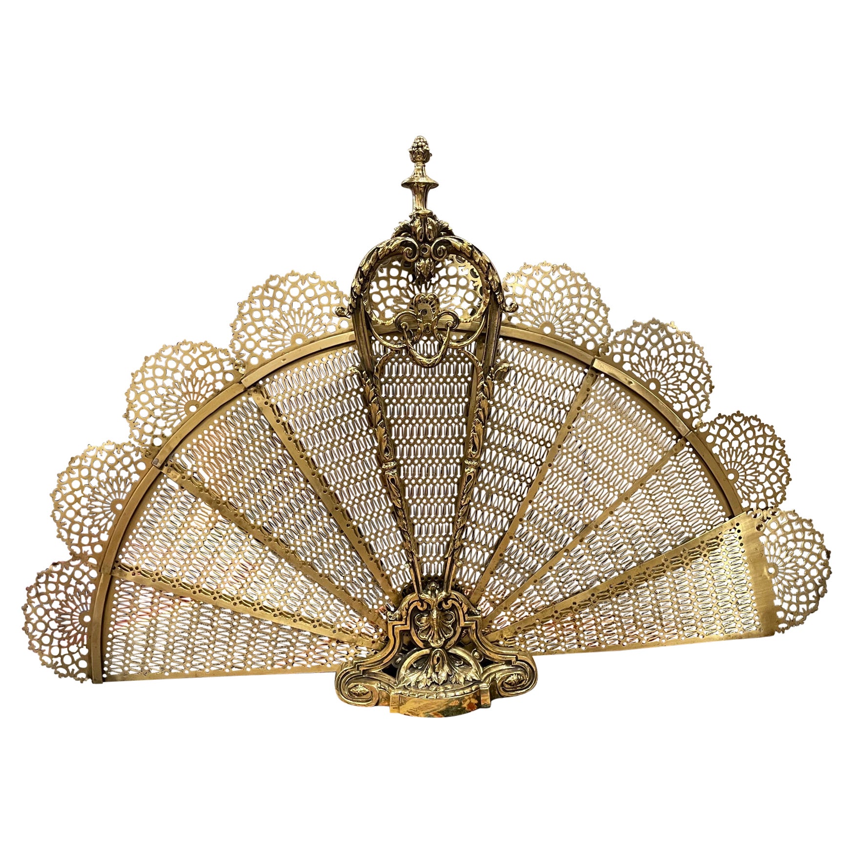 French Polished Brass Fire Screen with a Decorative Acorn Finial, 19th Century