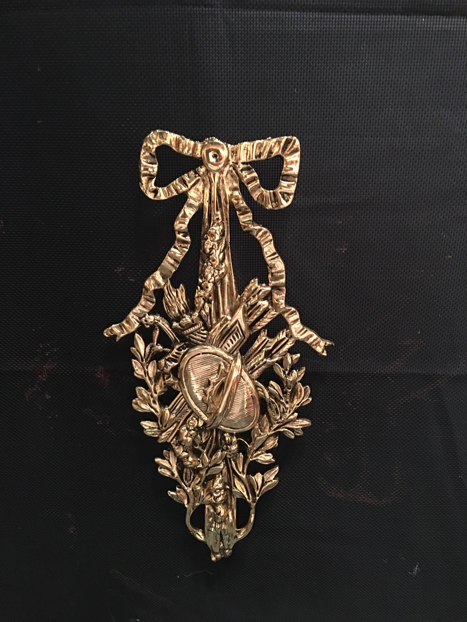French Polished Brass Fireplace Screen With Decorative Bow 19th