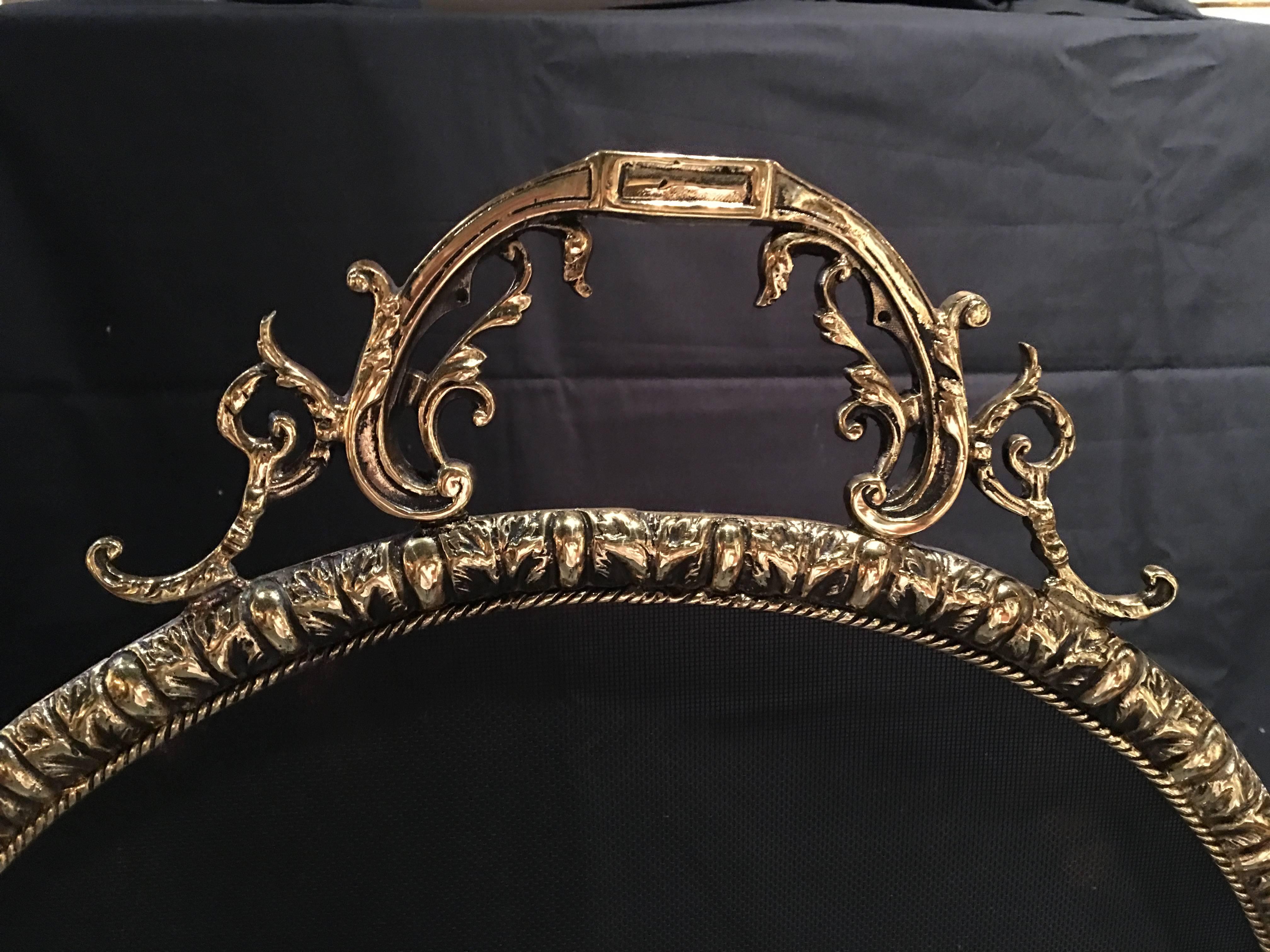 French Polished Brass Fireplace Screen with Decorative Bow, 19th Century 1
