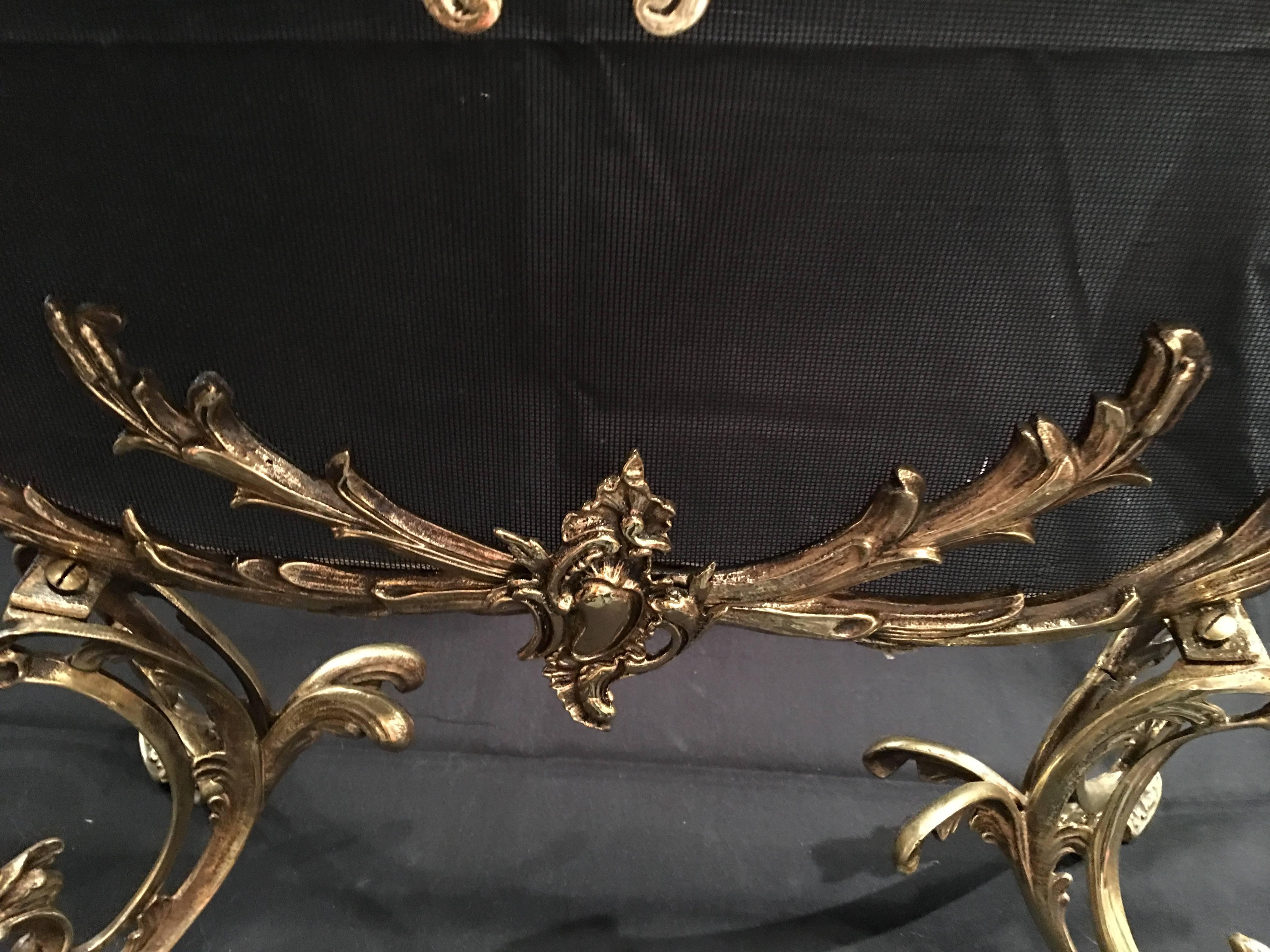 French Polished Brass Fireplace Screen with Decorative Medallion, 19th Century For Sale 2