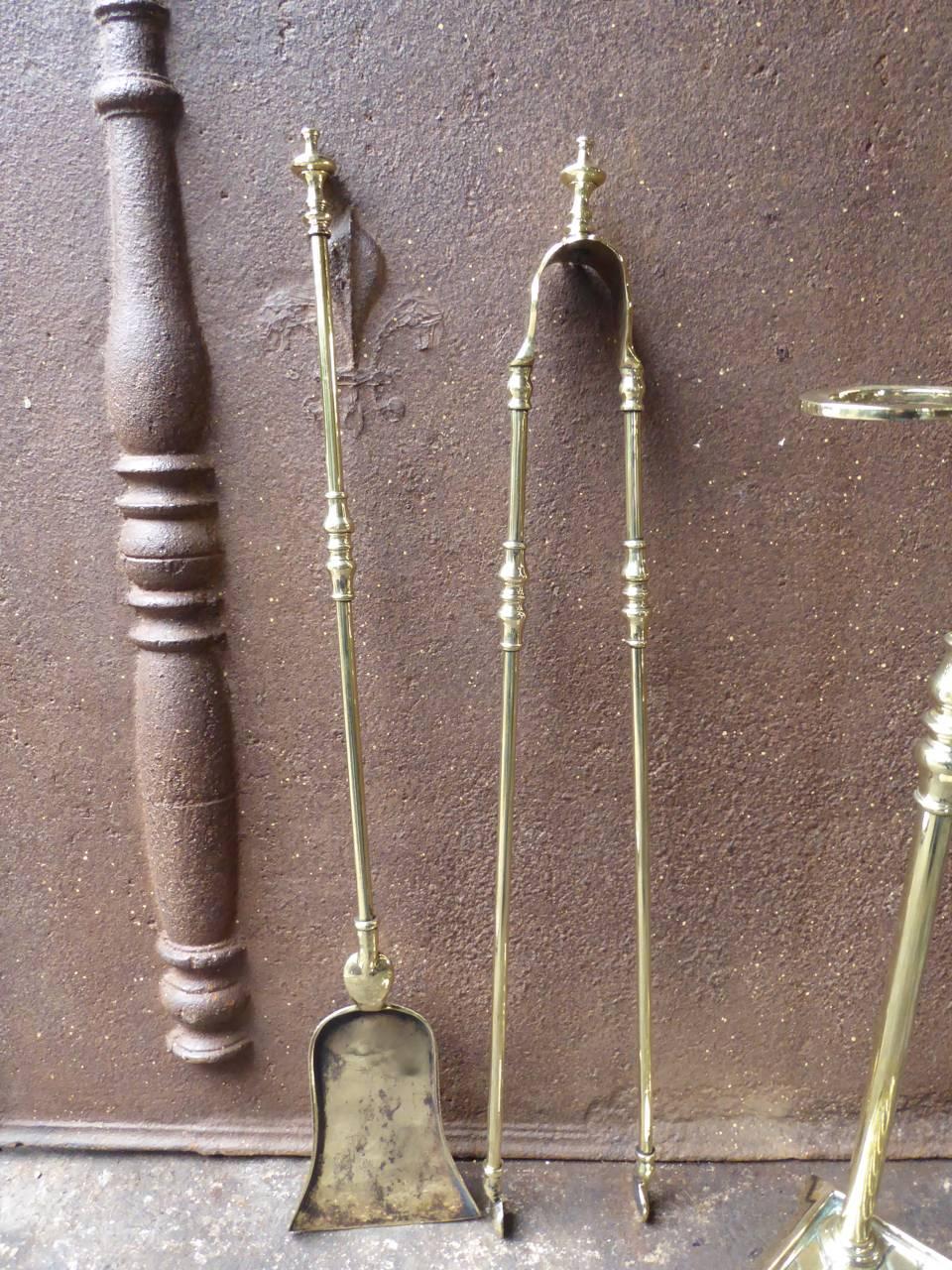 French Polished Brass Fireplace Tools or Fire Tools 1