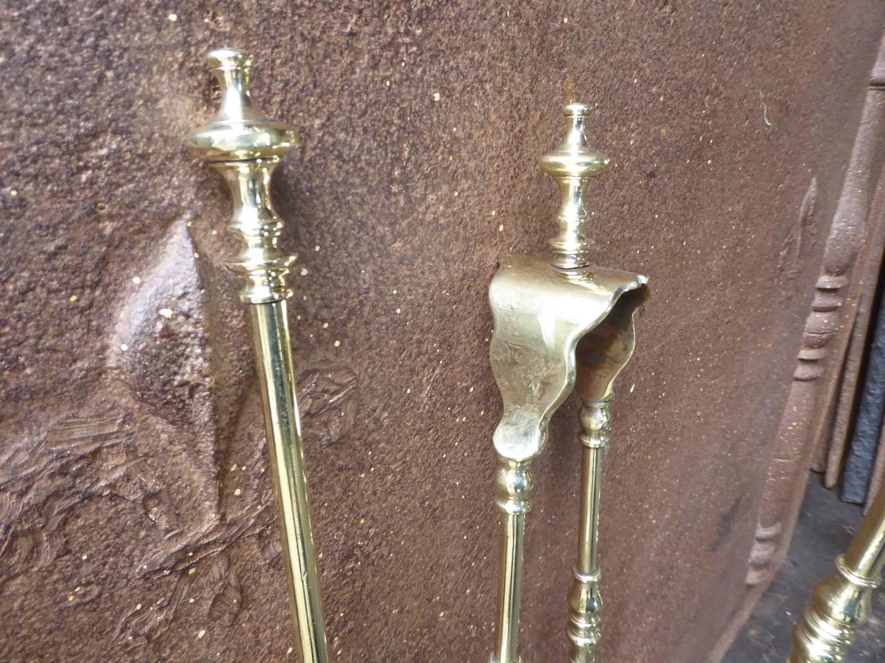 French Polished Brass Fireplace Tools or Fire Tools 3