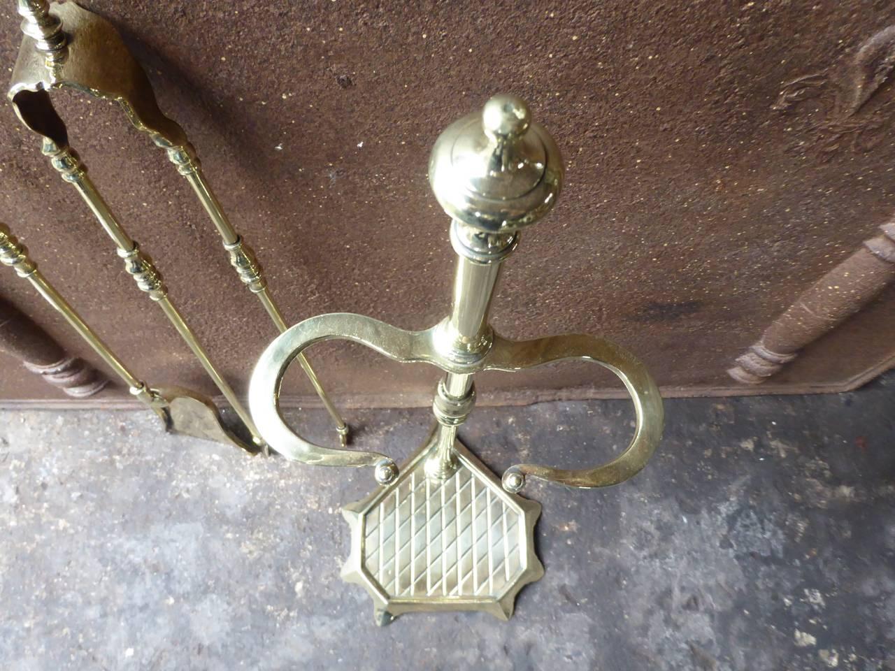 French Polished Brass Fireplace Tools or Fire Tools 4
