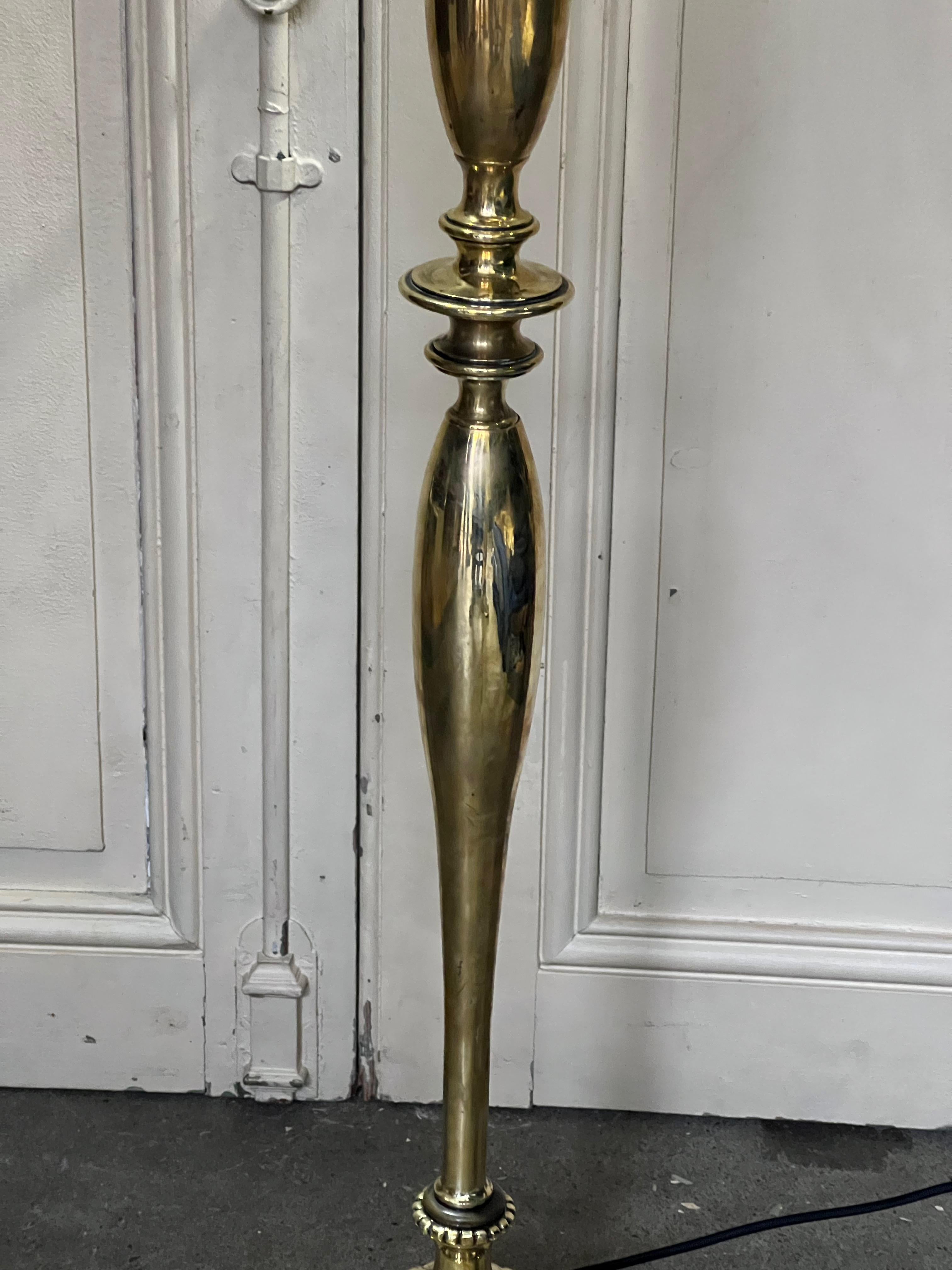 Mid-20th Century French Polished Brass Floor Lamp For Sale