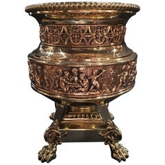 Antique French Polished Brass Jardiniere or Container on Pedestal, 19th Century