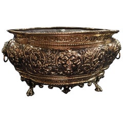 French Polished Brass Jardiniere or Planter on Paw Feet, 19th Century