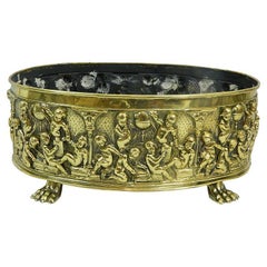 French Polished Brass Jardiniere or Planter with Cherubs, 19th Century