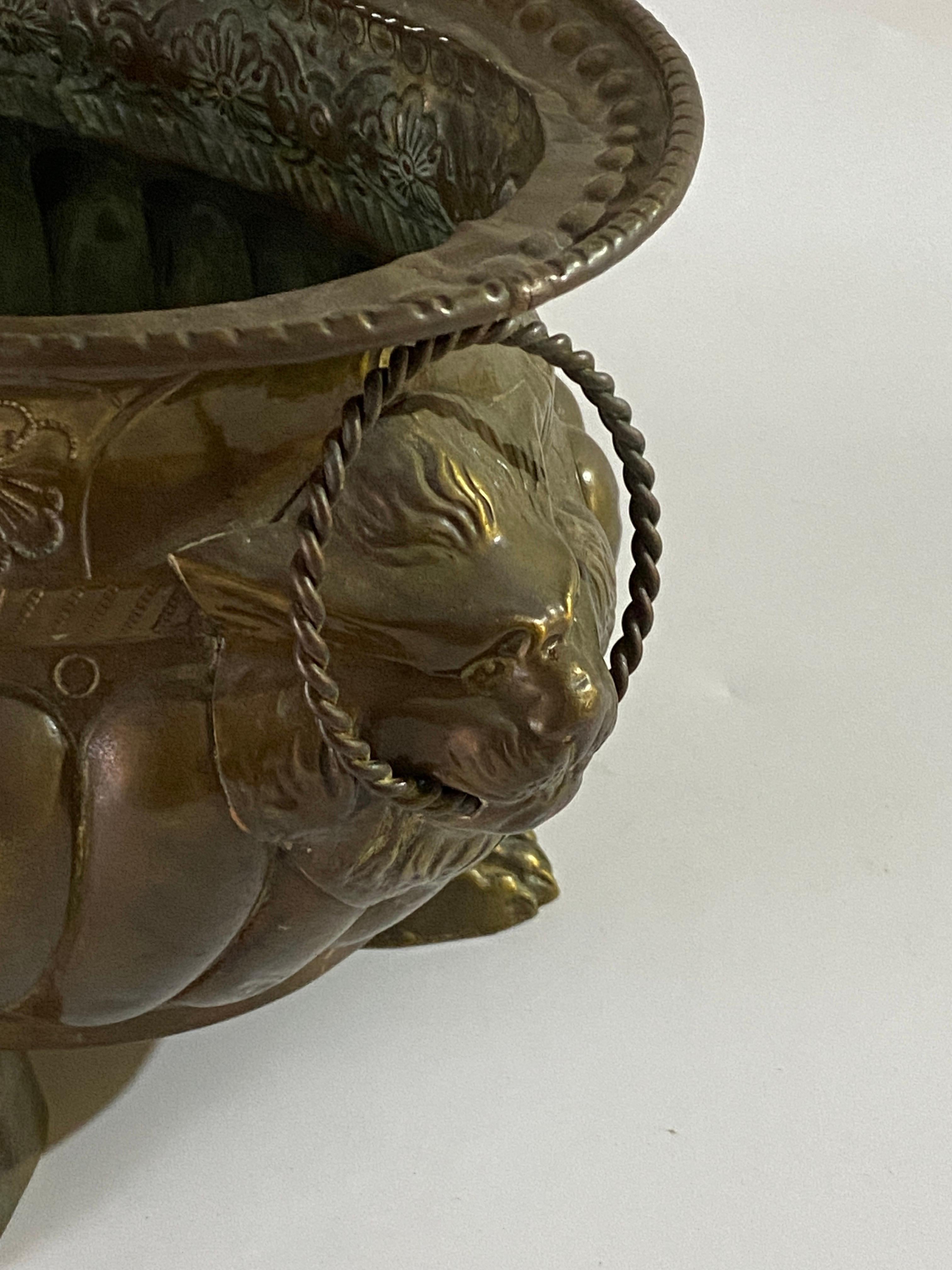 French Polished Brass Jardiniere with lions Ring Handles, 19th Century For Sale 1