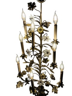 French Polished Brass & Opaline Glass Floral Candelabra Floor Light