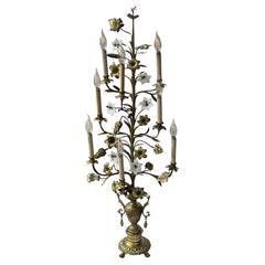French Polished Brass & Opaline Glass Floral Candelabra Floor Light