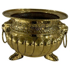French Polished Brass Round Jardiniere or Planter with Handles, 19th Century