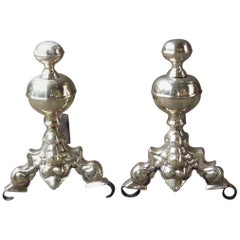 Antique French Polished Bronze Andirons or Firedogs with Marmosets, 17th Century