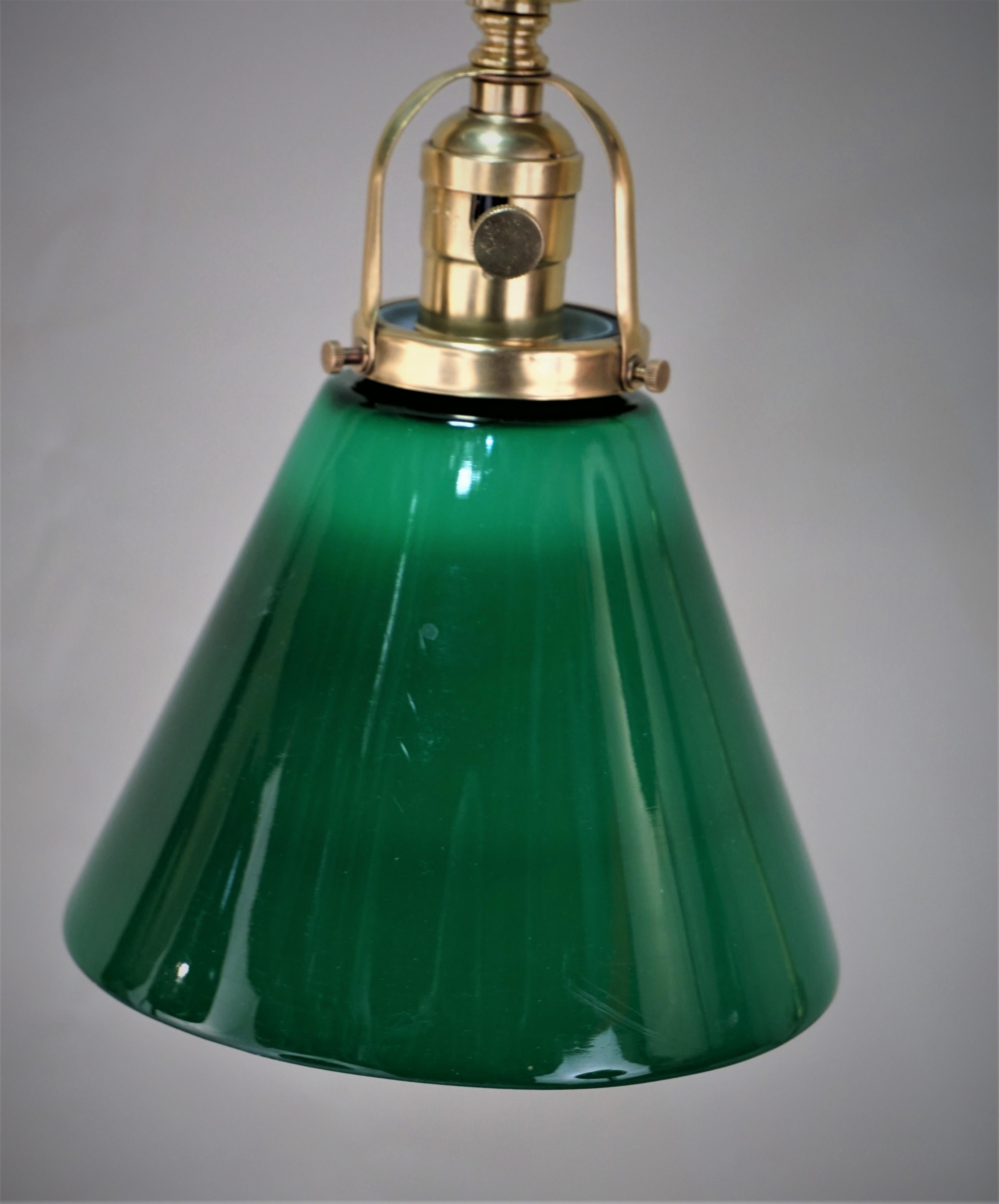 French Polished Bronze Green Glass Shade Table or Desk Lamp 5
