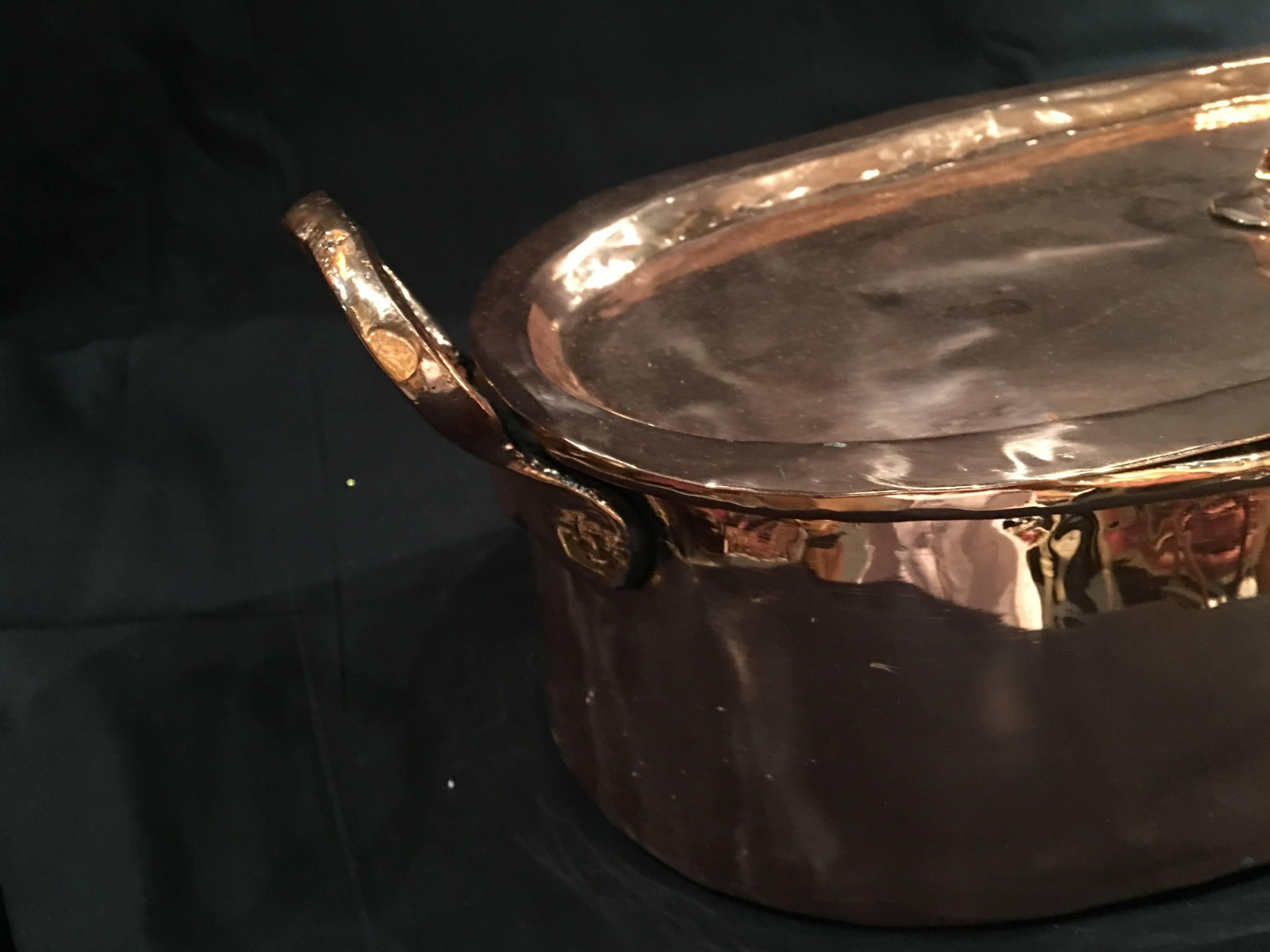 French Polished Copper Fish Kettle with Lid, 19th Century For Sale 1