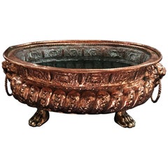 French Polished Copper Jardiniere or Container Lion Head Handles, 19th Century