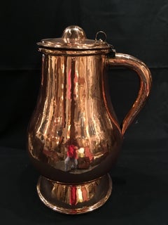 French Polished Copper Jug or Pitcher with Lid and Handle, 19th Century