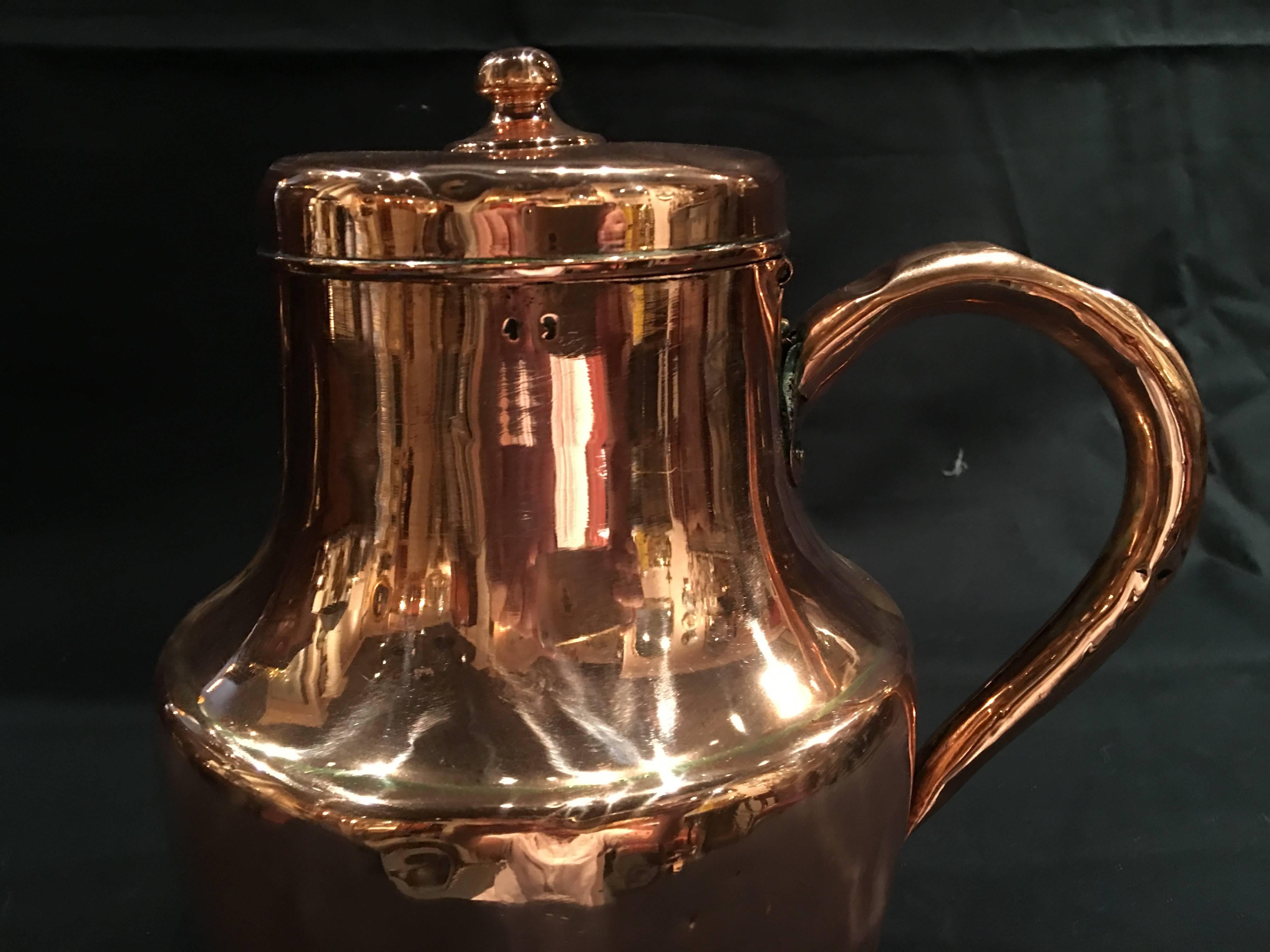 French Polished Copper Pitcher or Jug with Handle, 19th Century In Good Condition In Savannah, GA