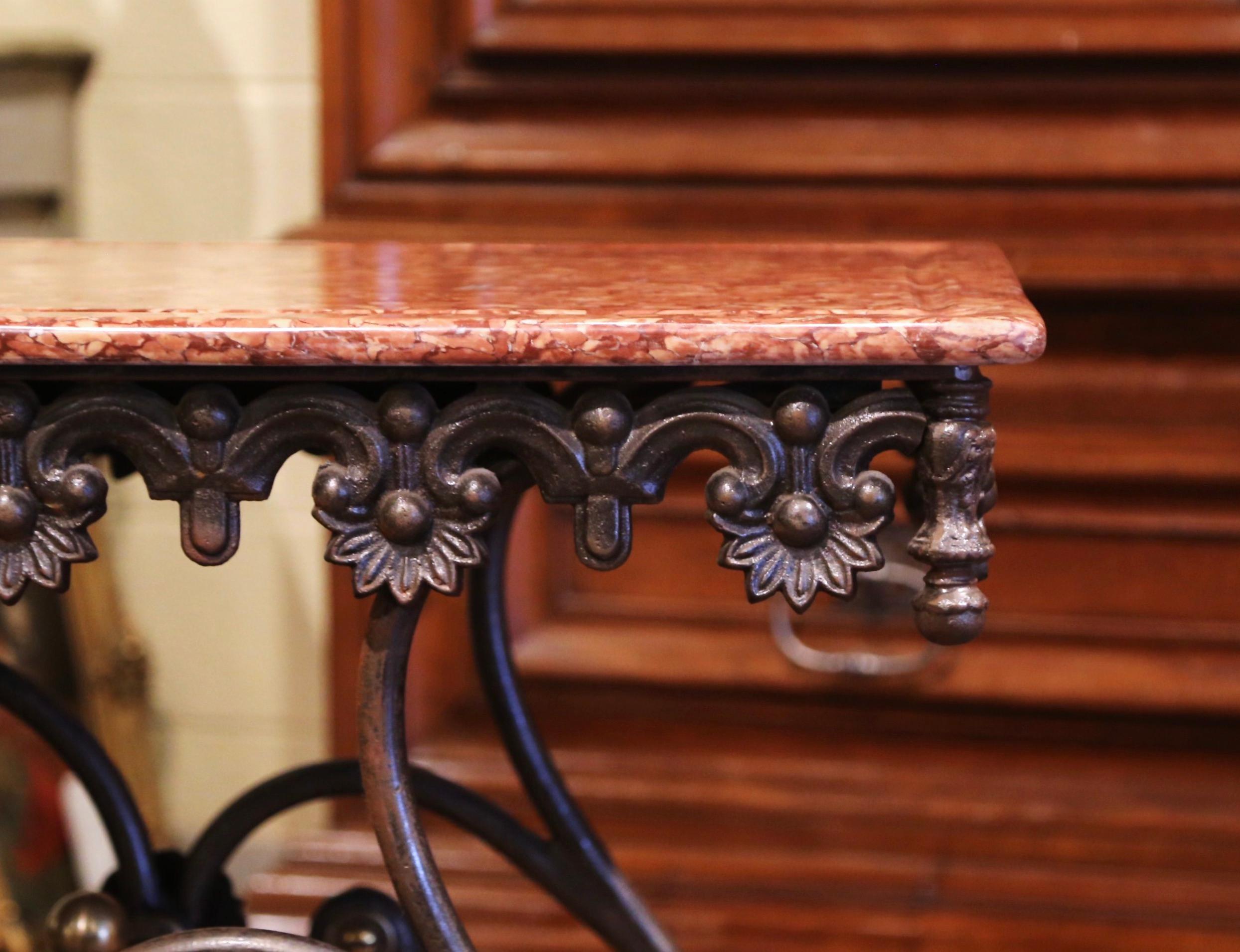 French Polished Iron and Brass Pastry Table with Variegated Red Marble Top 5