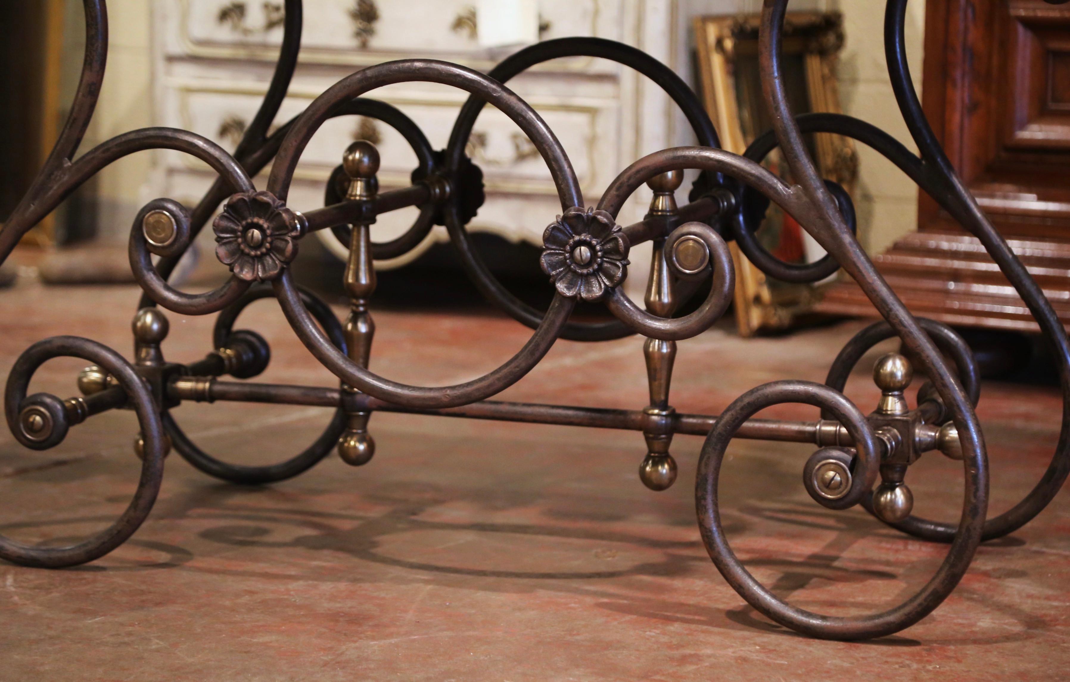 French Polished Iron and Brass Pastry Table with Variegated Red Marble Top 4