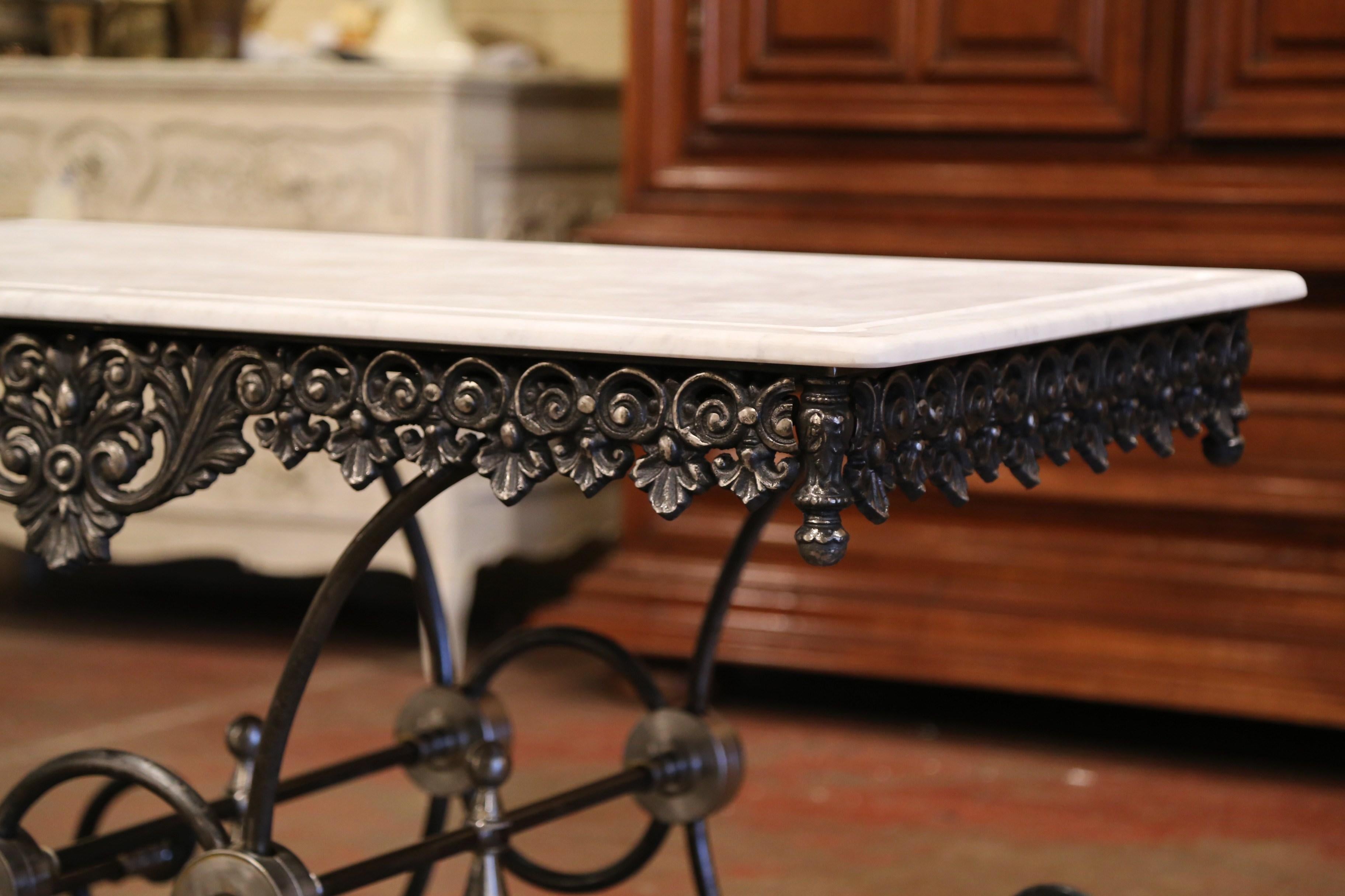 French Polished Iron Butcher or Pastry Table with White Marble Top 4