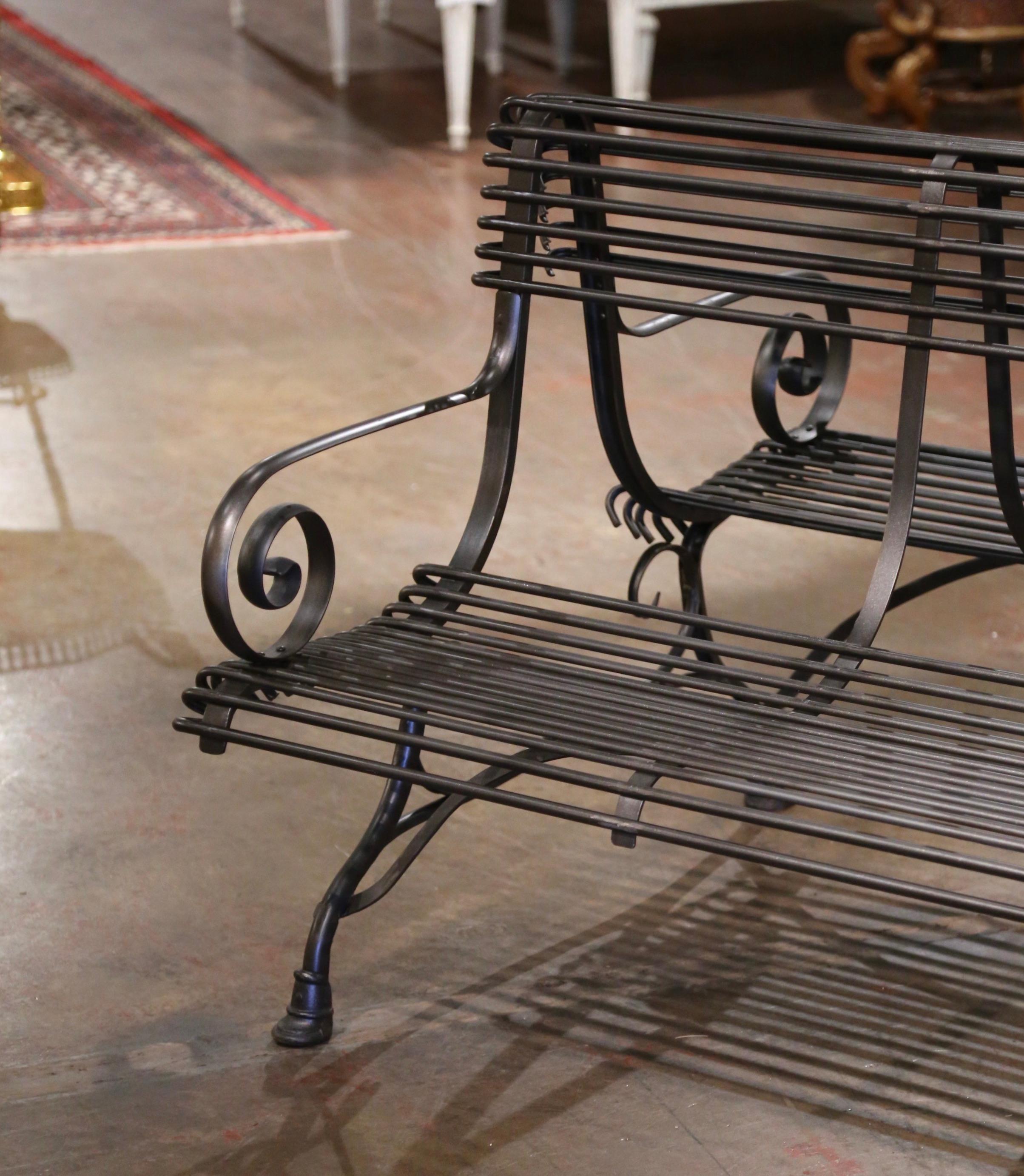 French Iron Two-Sided Bench with Scrolled Arms Signed Sauveur Arras In Excellent Condition For Sale In Dallas, TX