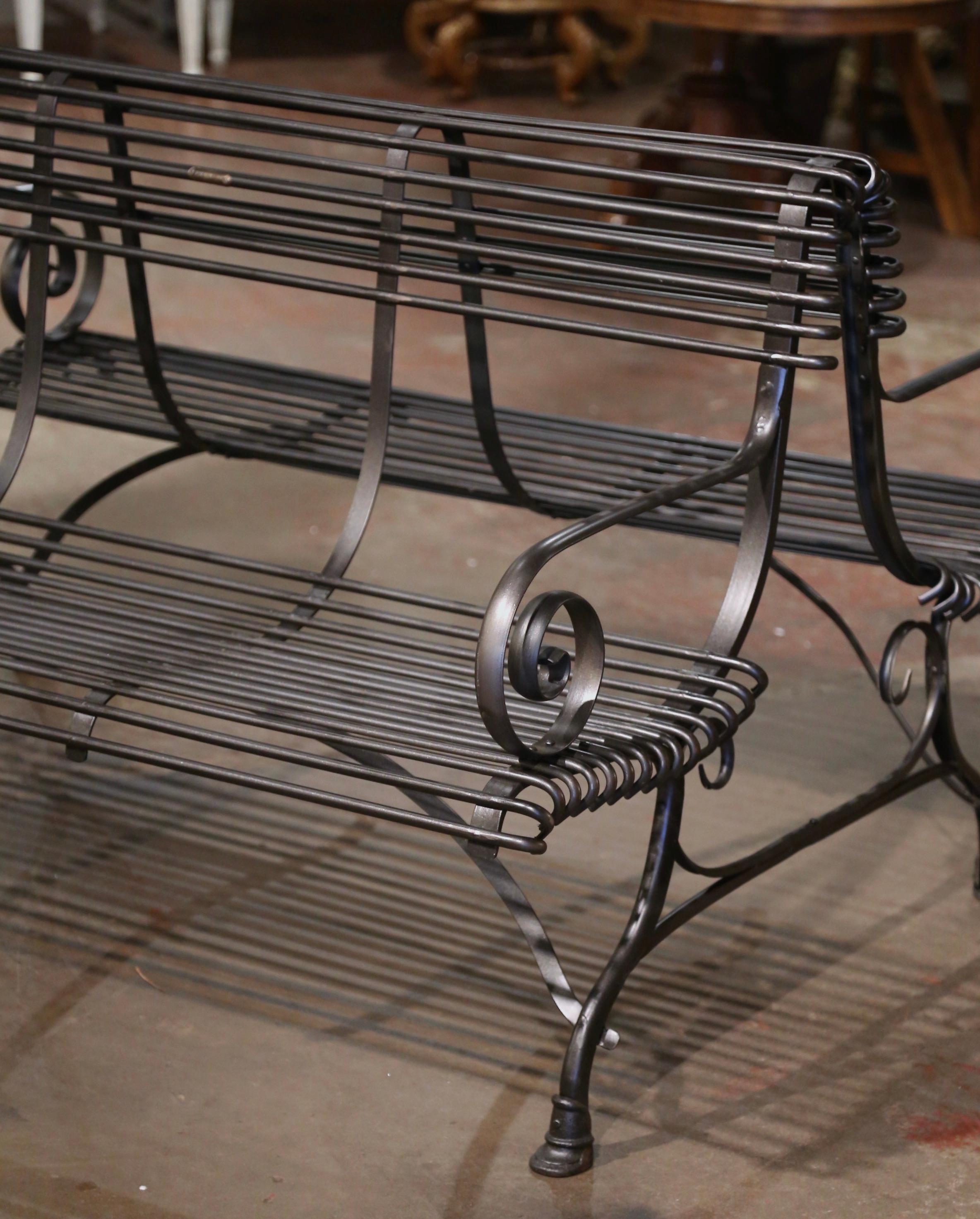 French Iron Two-Sided Bench with Scrolled Arms Signed Sauveur Arras For Sale 3