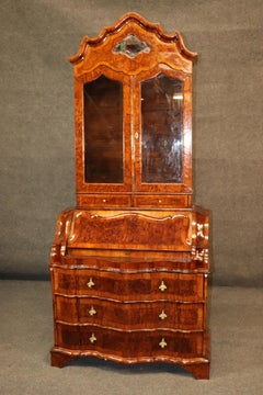French-Polished Italian Rococo Walnut Secretary Desk Bookcase, circa 1840
