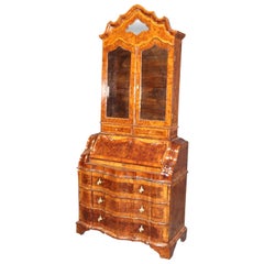 French-Polished Italian Rococo Walnut Secretary Desk Bookcase, circa 1840
