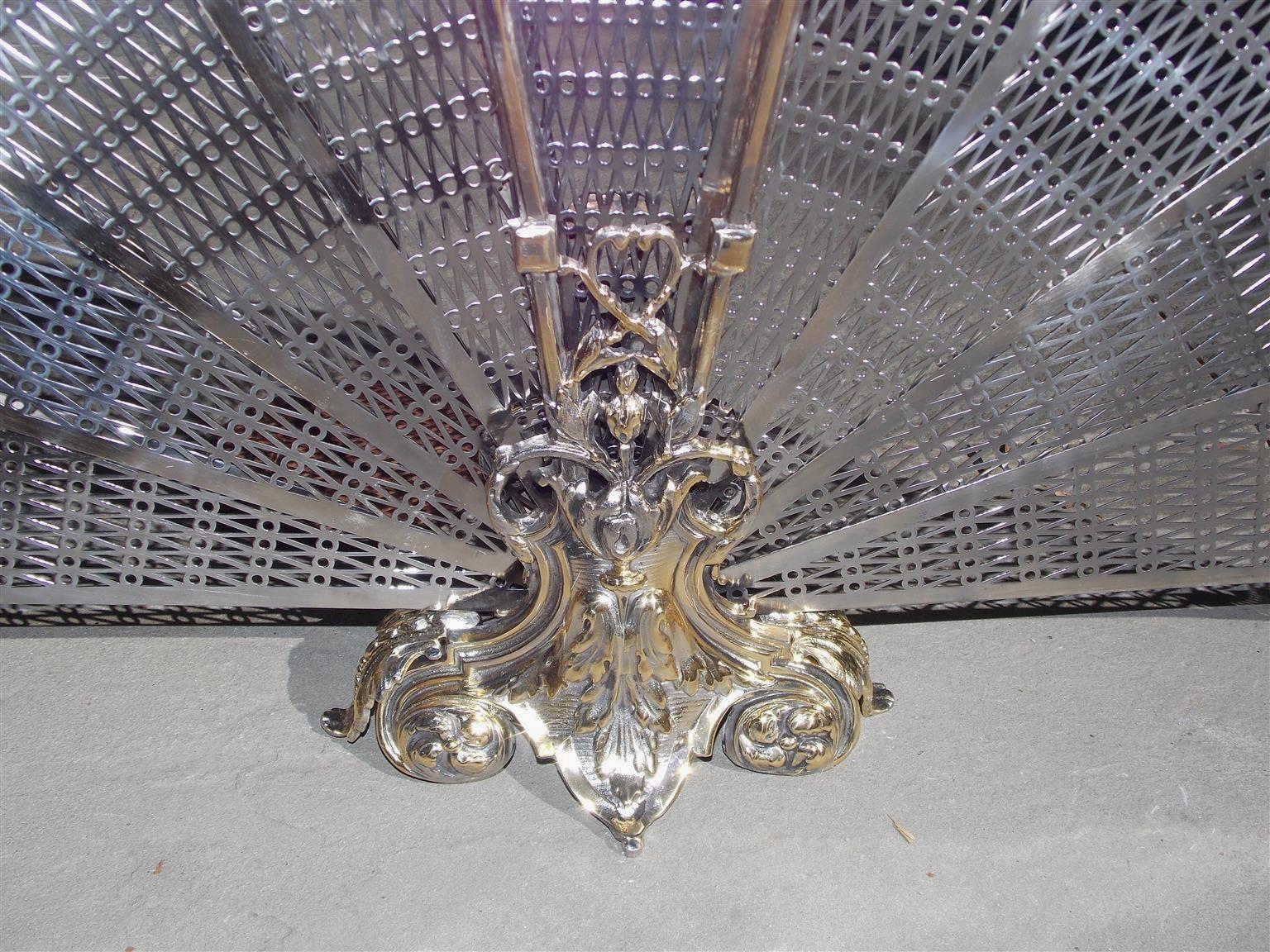 Early 19th Century French Polished Steel Acanthus Pierced Folding Fan Fire Place Screen, Circa 1820 For Sale