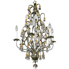 Used French Polished Steel and Glass Midcentury Six-Light Chandelier