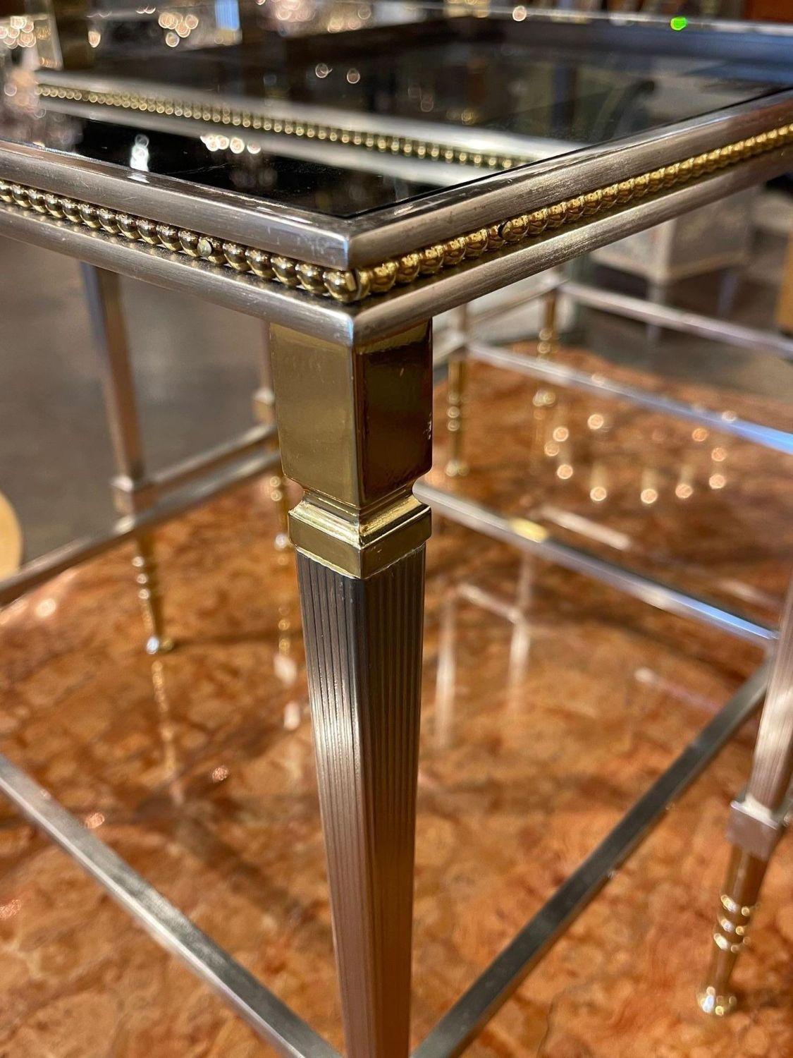 French Polished Steel & Brass Nesting Tables, 3 Pieces 1