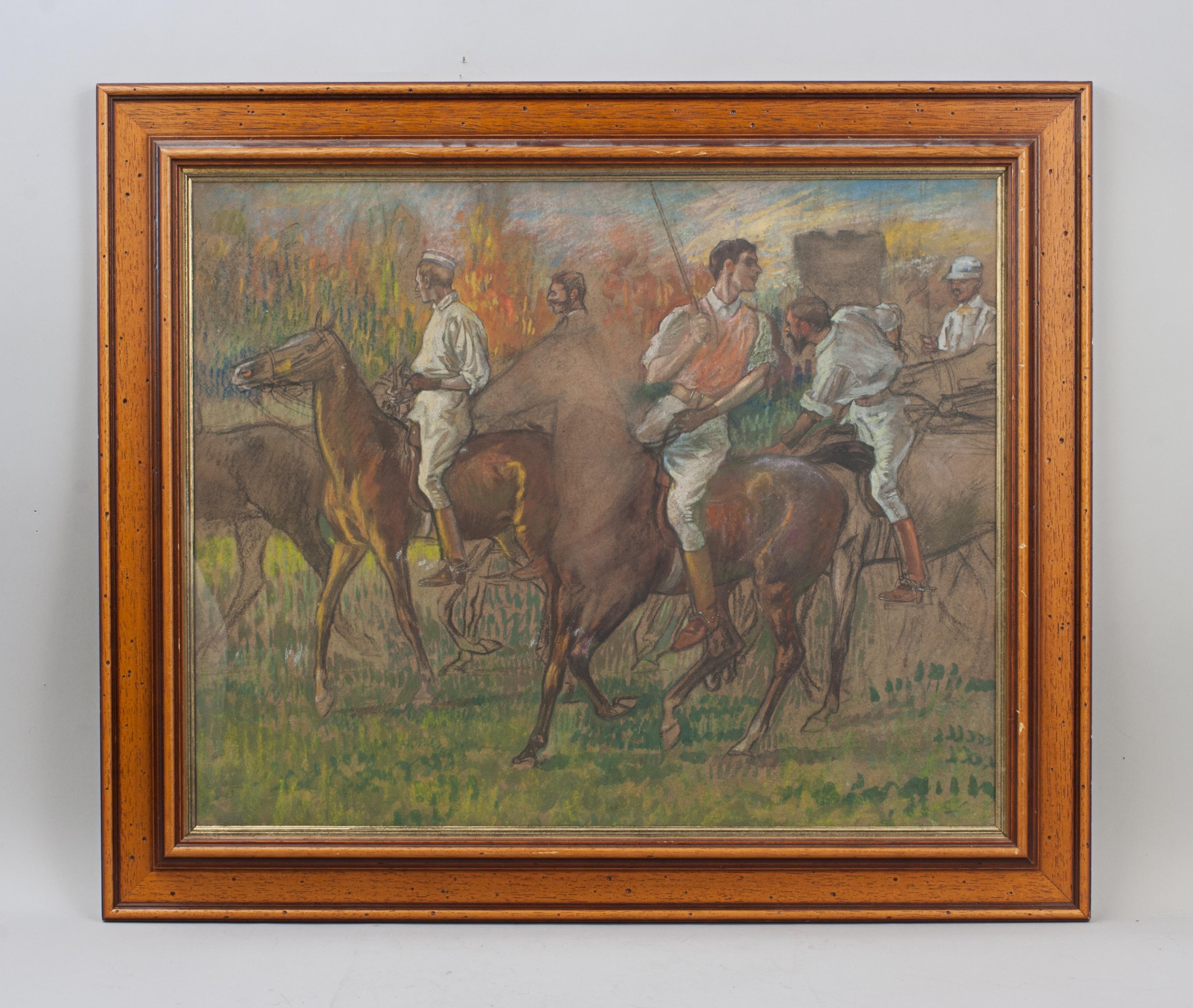 Polo Pastel, peinture de Pierre-Georges Jeanniott.
Rare pastel Polo match de l'artiste français Pierre-Georges Jeanniott (1848-1934). Le pastel est encadré dans un cadre moderne avec vitrage. Écrit au dos au crayon 