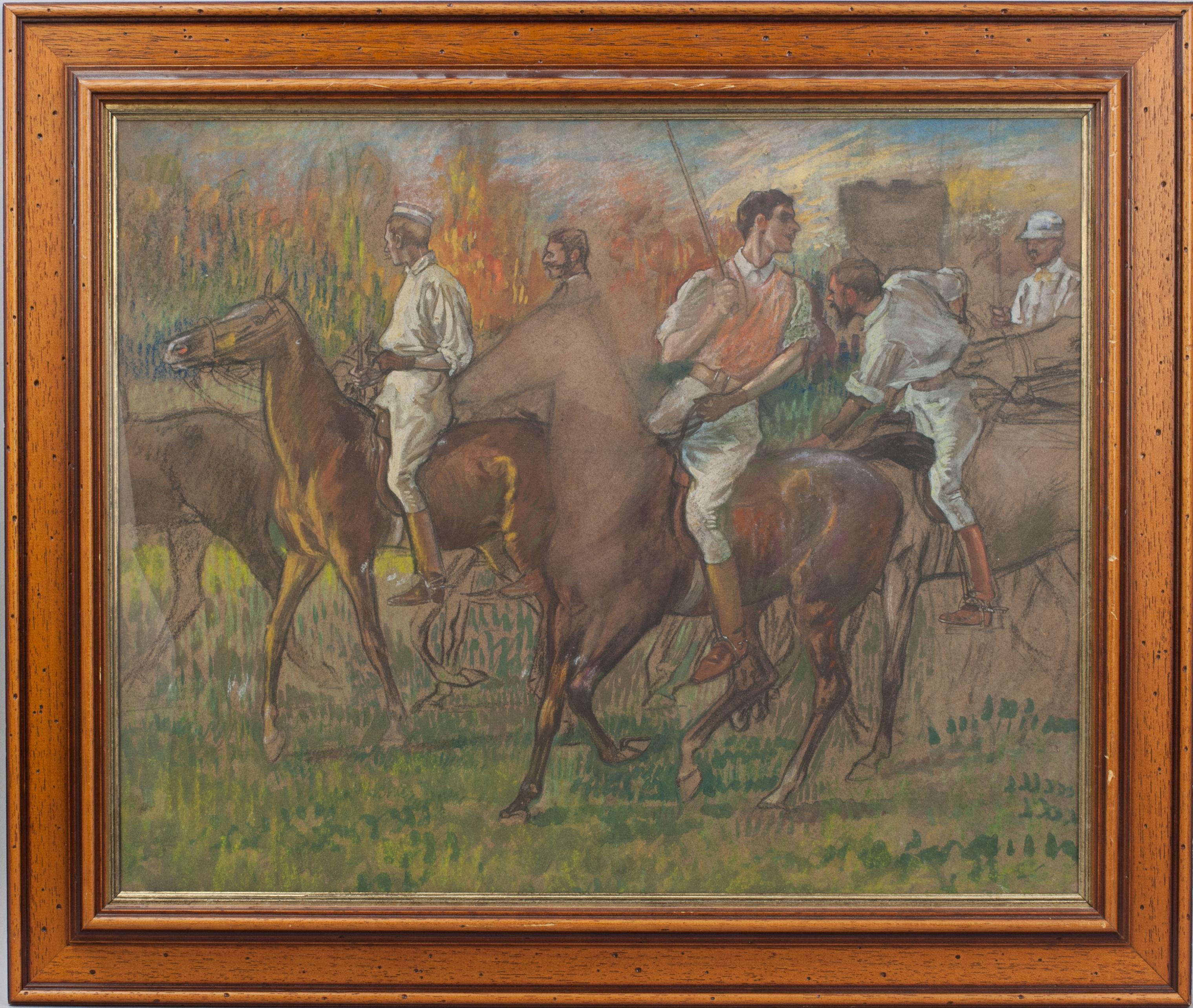 Sporting Art Peinture de polo française au pastel en vente