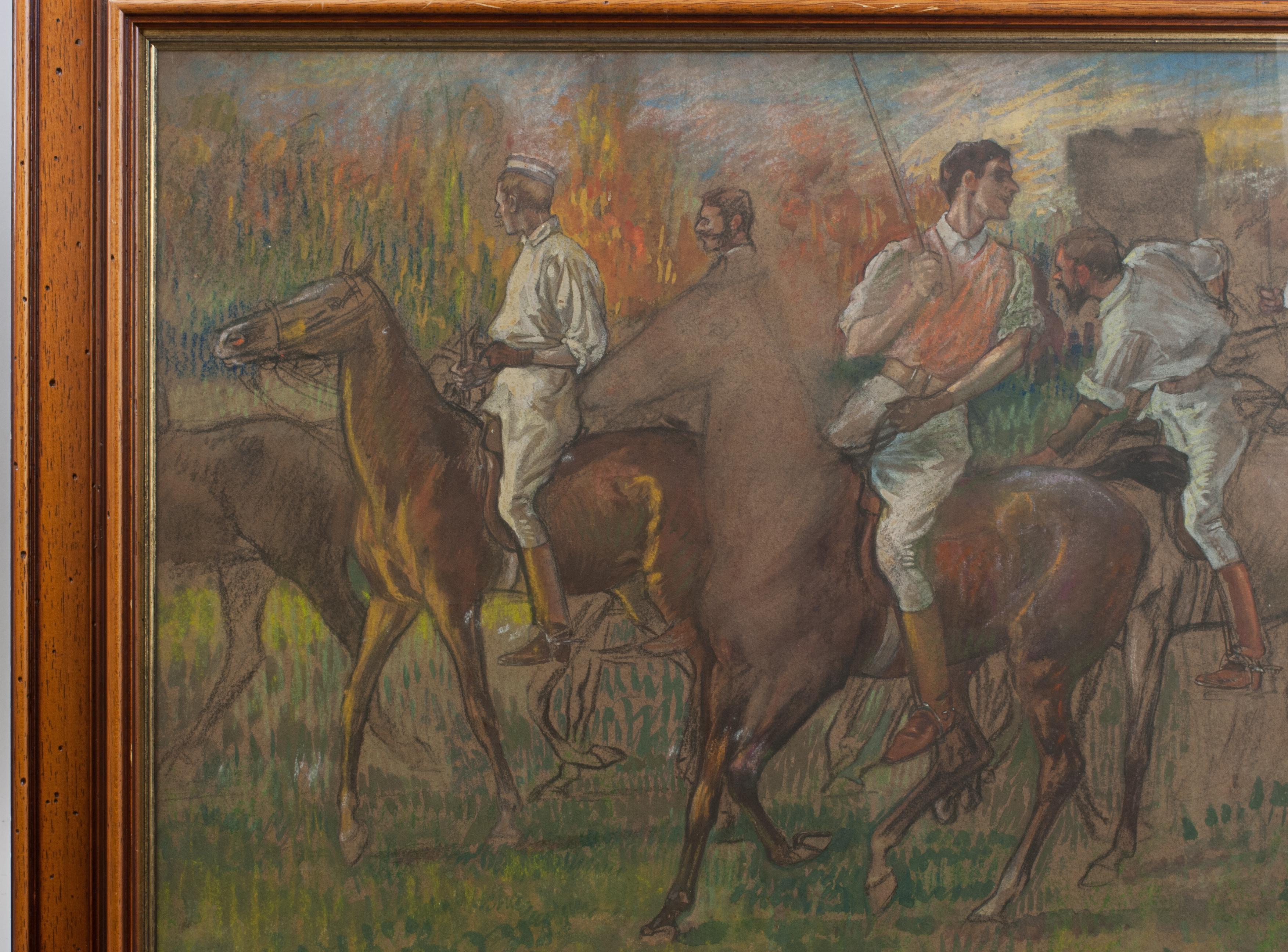 Français Peinture de polo française au pastel en vente